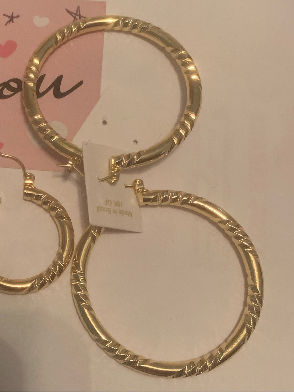 NWT Gold Plated Textured Smooth Hoop Earrings 1.75” inch MEDIUM - NEW